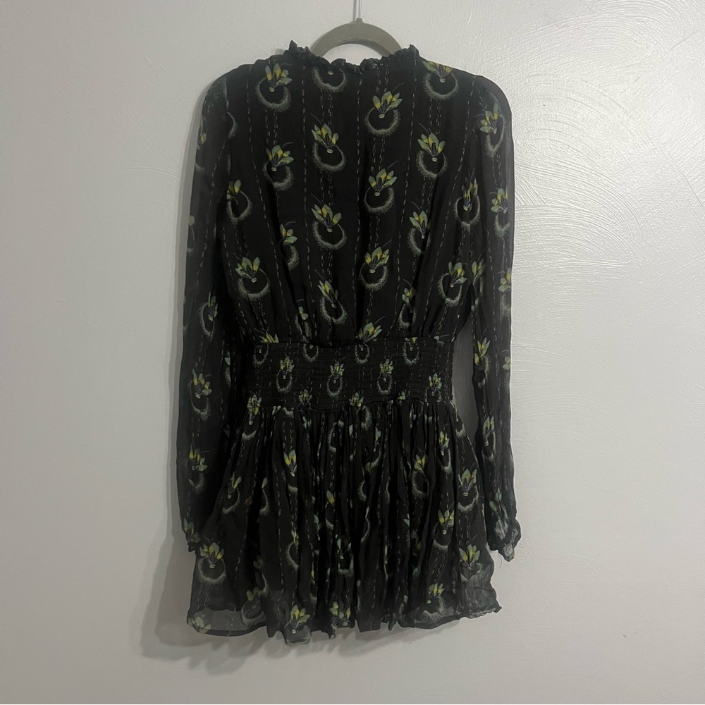 Free People Wild Horses Peacock Print Mini Dress | Boho | Black | Size XS - Picture 7 of 11